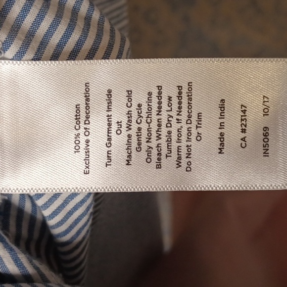 M2 Blue Pinstriped Navy Teal Cutout Embroidered Lace Sleeve Ruffle Neck Top 0X - Picture 4 of 6